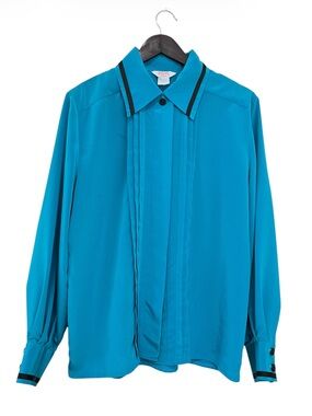 Vintage Mister Leonard Teal Button-Up Shirt with Contrast Trim